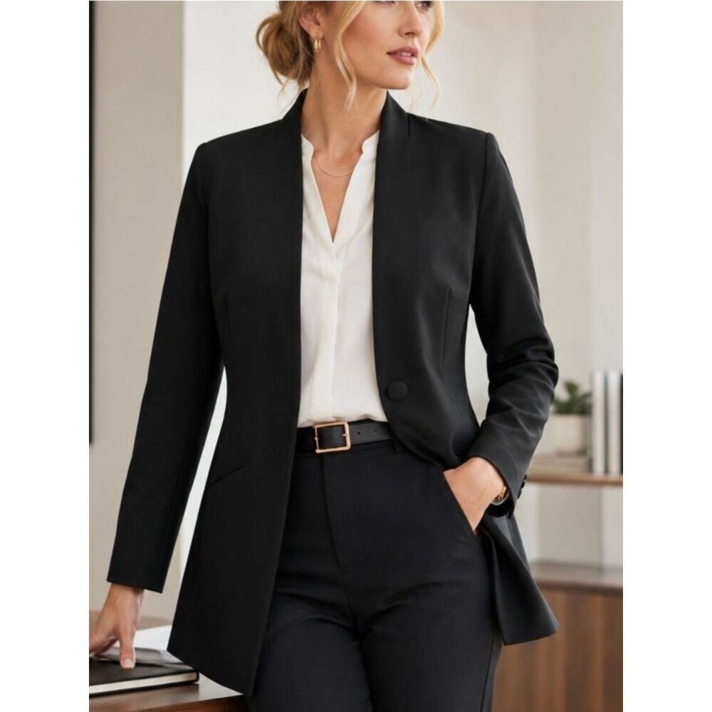 Cabi Black Longline Blazer Size 8 Tailored Tuxedo Jacket Career Minimalist 4119